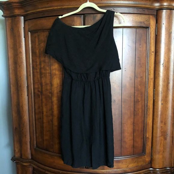 Black Halo Draped Asymmetrical sheath Dress 6 - Picture 2 of 4